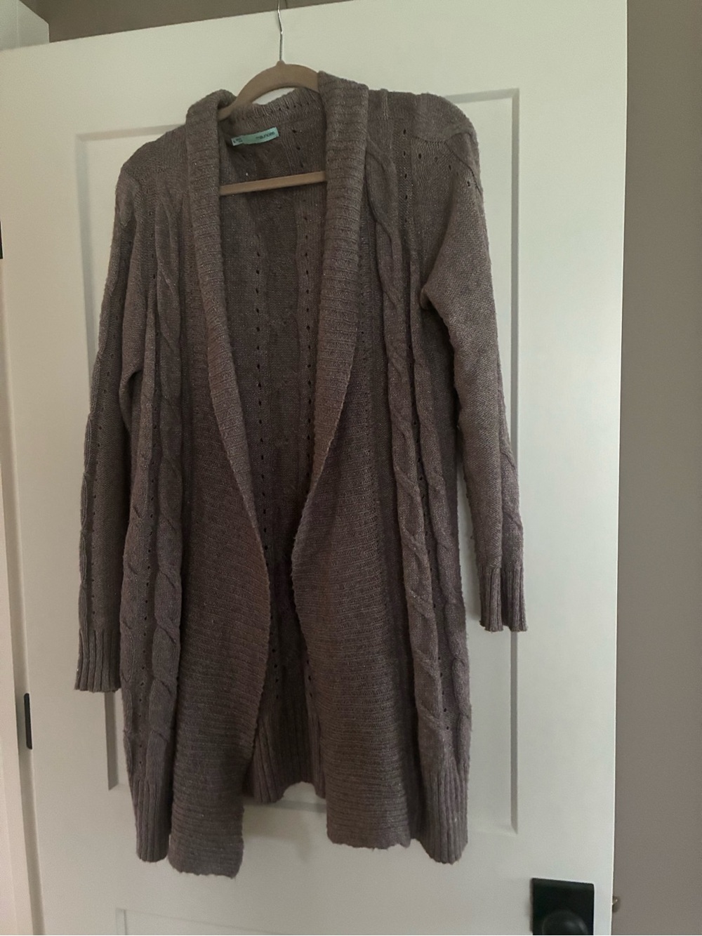 Maurices Taupe Cable Open-Front Cardigan